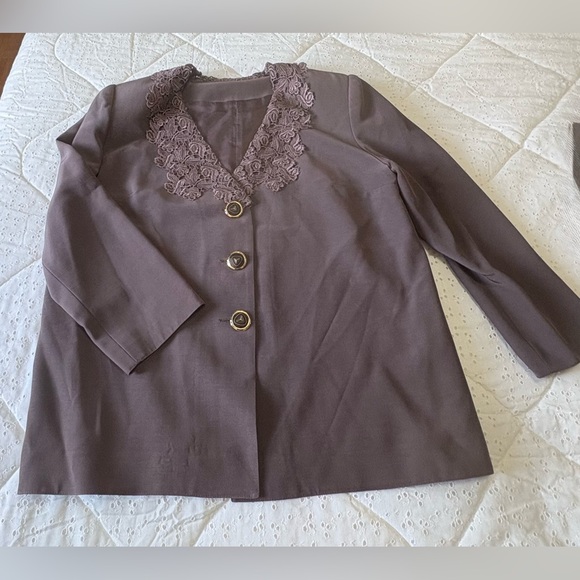 Jackets & Blazers - Women's Brown Lace Top and Skirt Suit Set